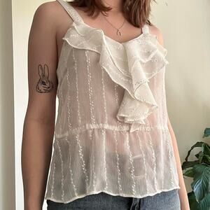 Vintage forvever 21 sheer white ruffle mesh camo tank top size small